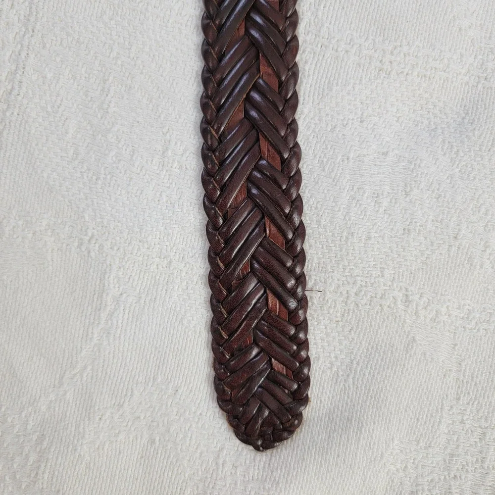 Brighton Mens Brown Braided Leather Belt Engraved Silver‎ Buckle Q6607 Size 28